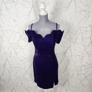 Nu Mode VTG Purple Velvet Off Shoulder Sweetheart Cocktail Dress